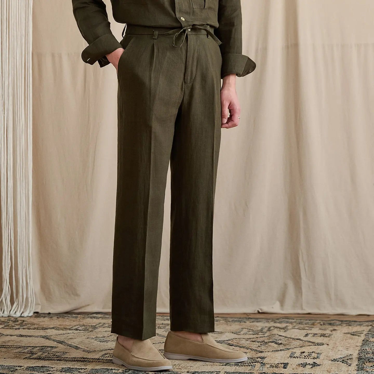 Pleated Linen Drawstring Pants BRABION