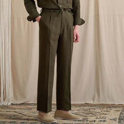 Pleated Linen Drawstring Pants BRABION