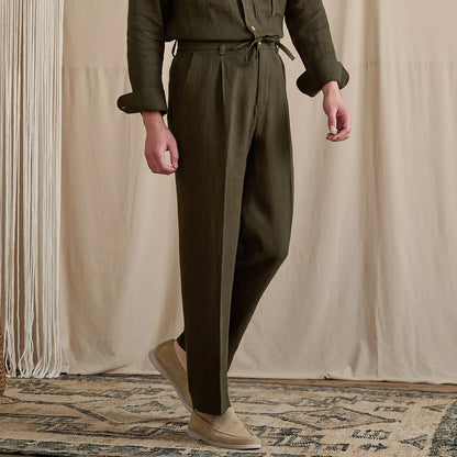 Pleated Linen Drawstring Pants BRABION