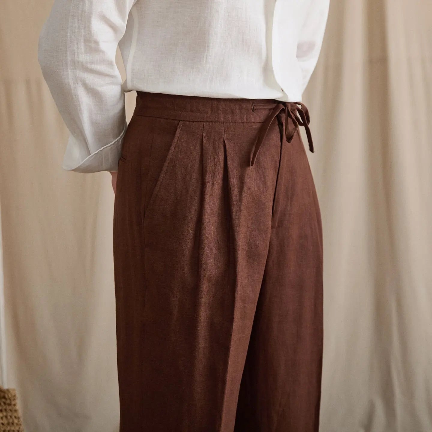 Linen Pleated High-Rise Wide Pants BRABION