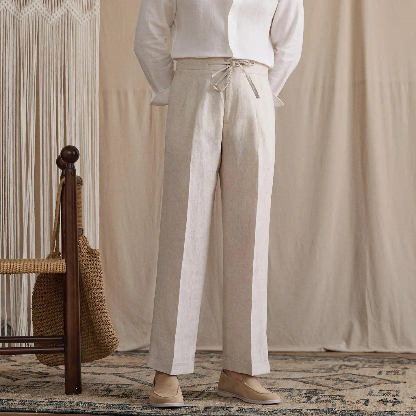 Linen Pleated High-Rise Wide Pants BRABION