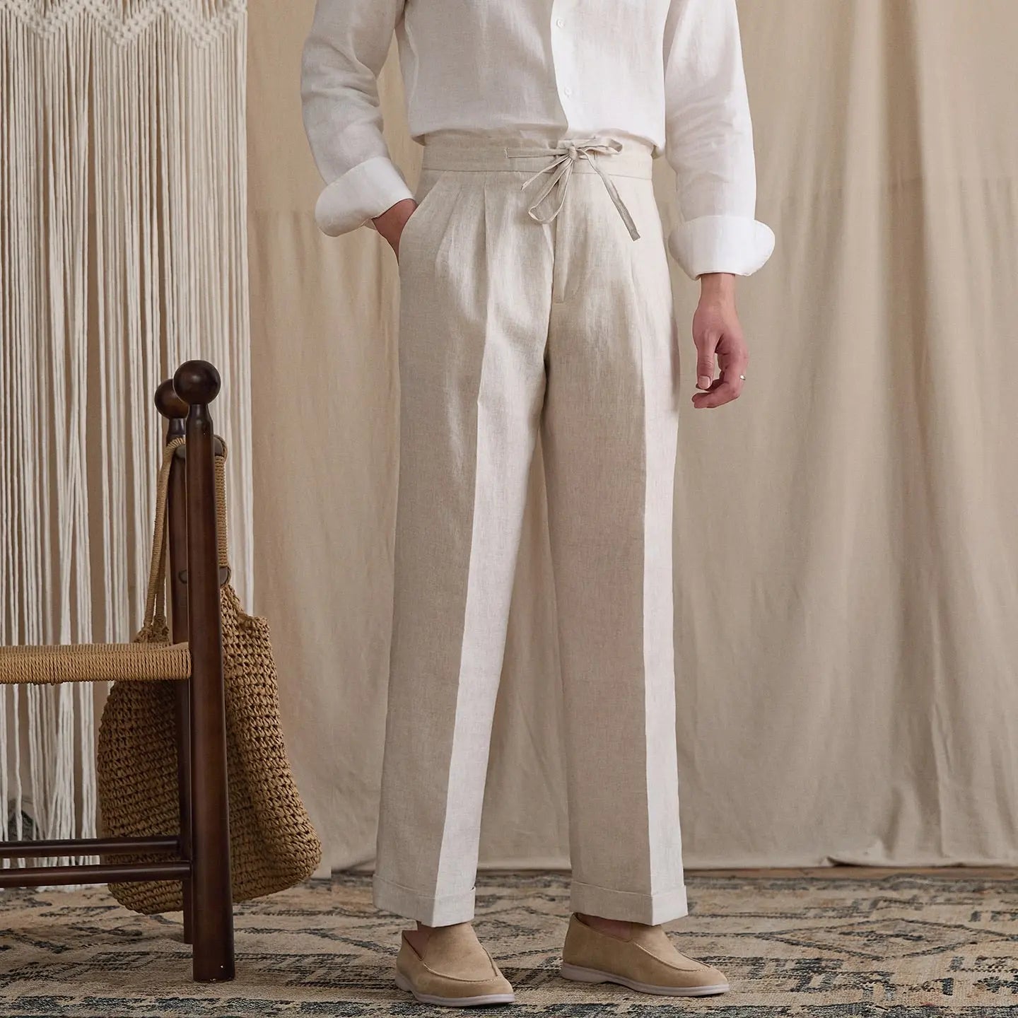 Linen Pleated High-Rise Wide Pants BRABION