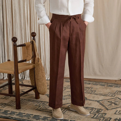 Linen Pleated High-Rise Wide Pants BRABION