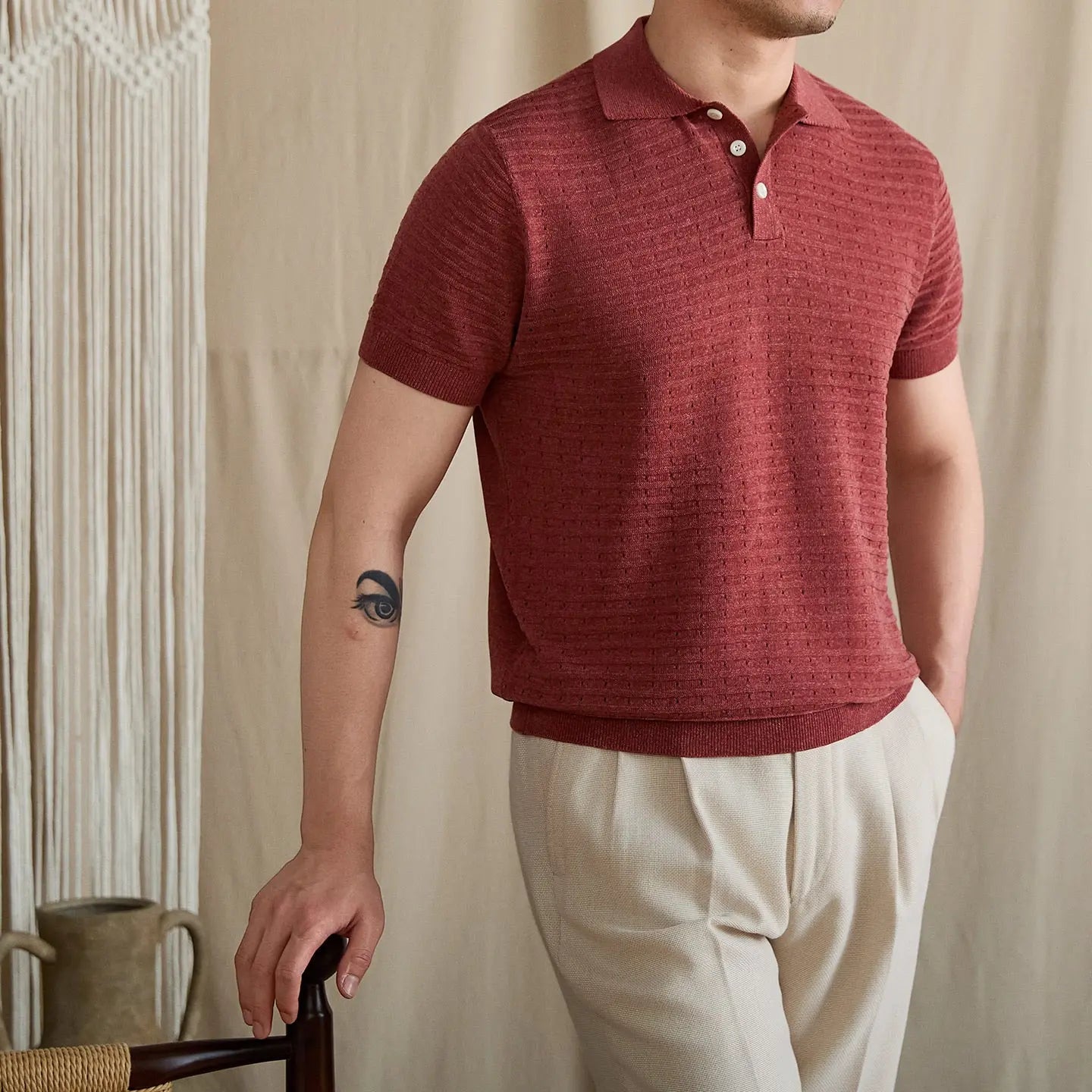 Pointelle Openwork Knit Polo BRABION