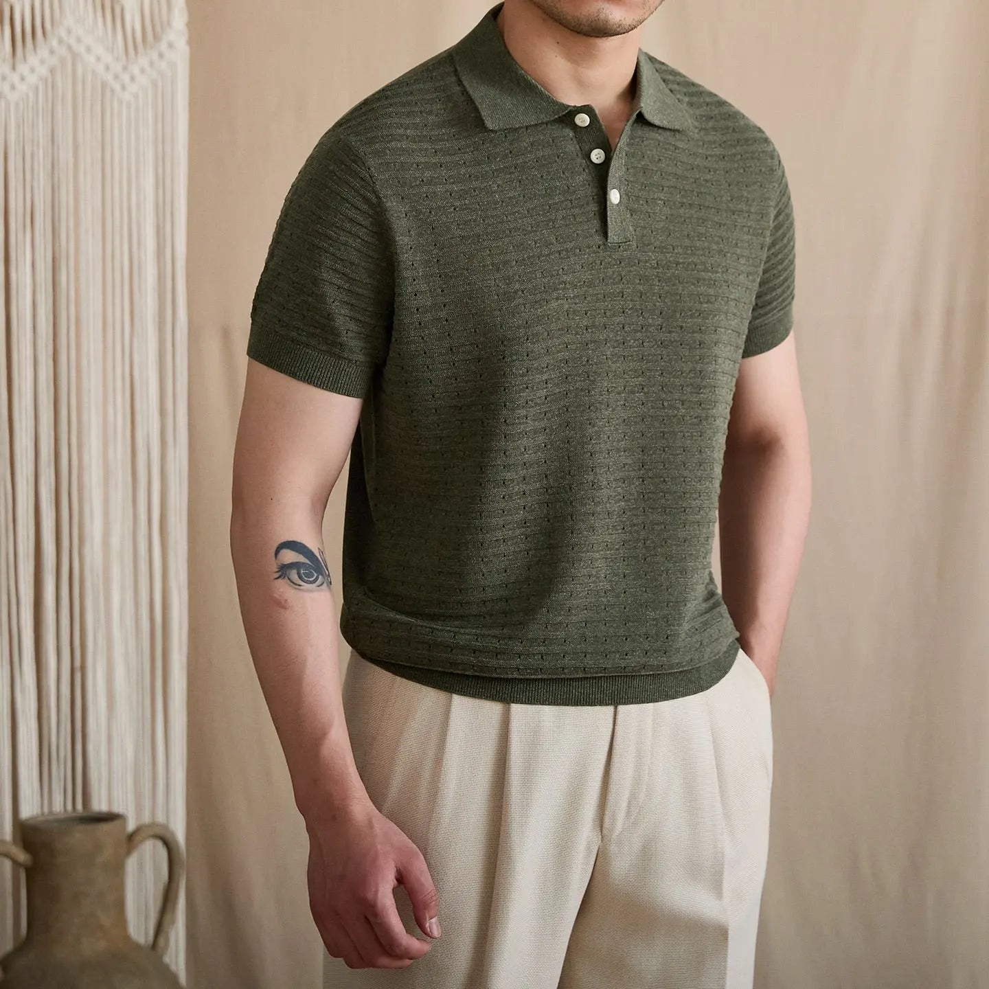 Pointelle Openwork Knit Polo BRABION