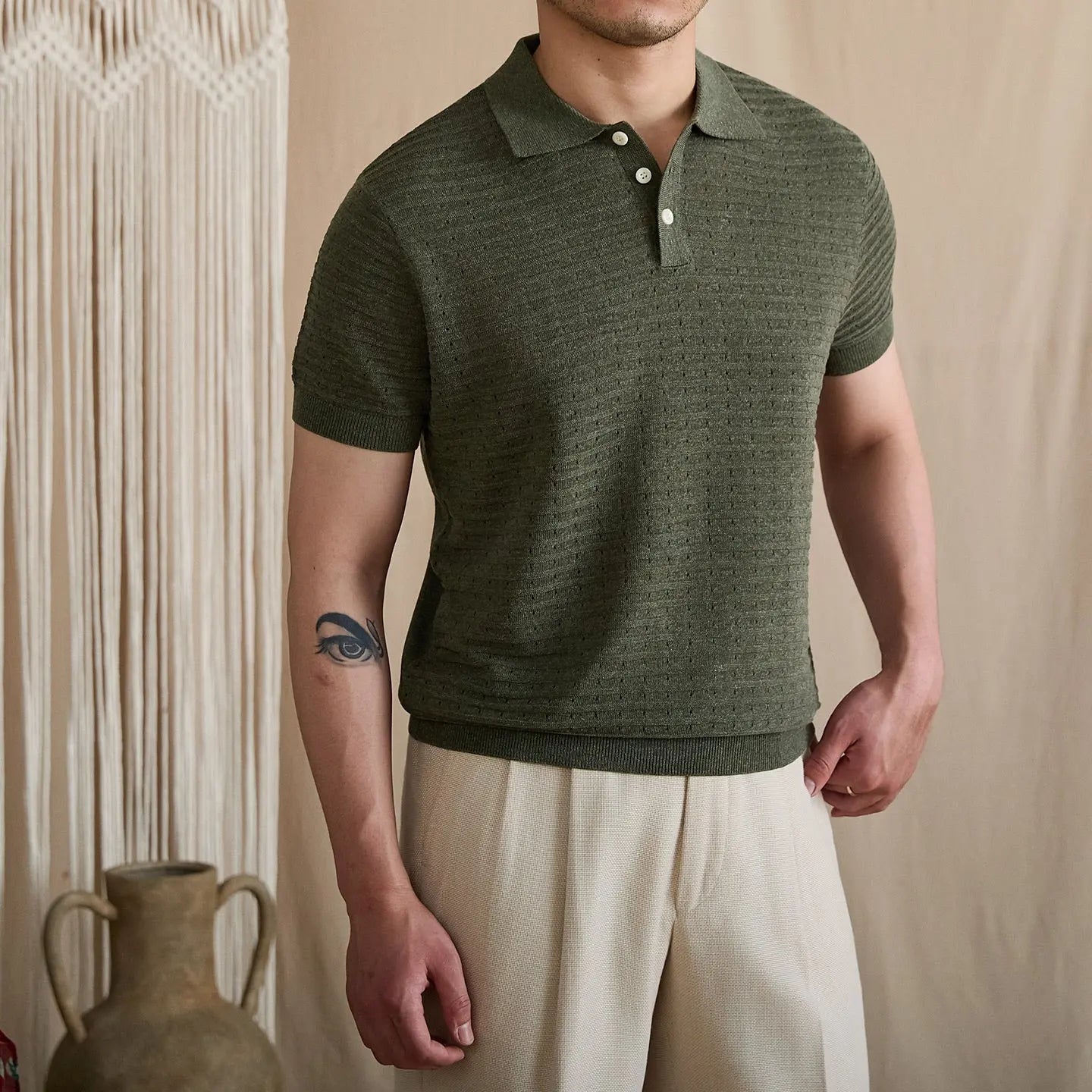 Pointelle Openwork Knit Polo BRABION