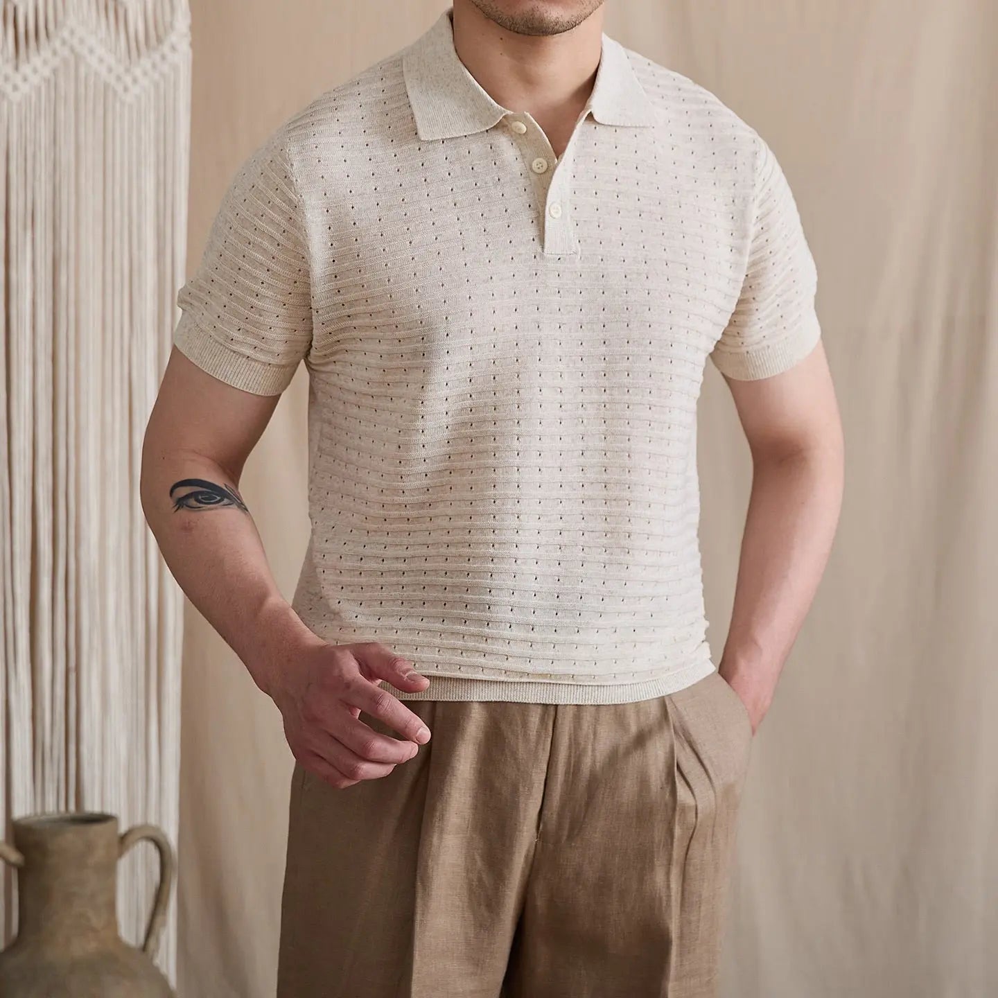 Pointelle Openwork Knit Polo BRABION