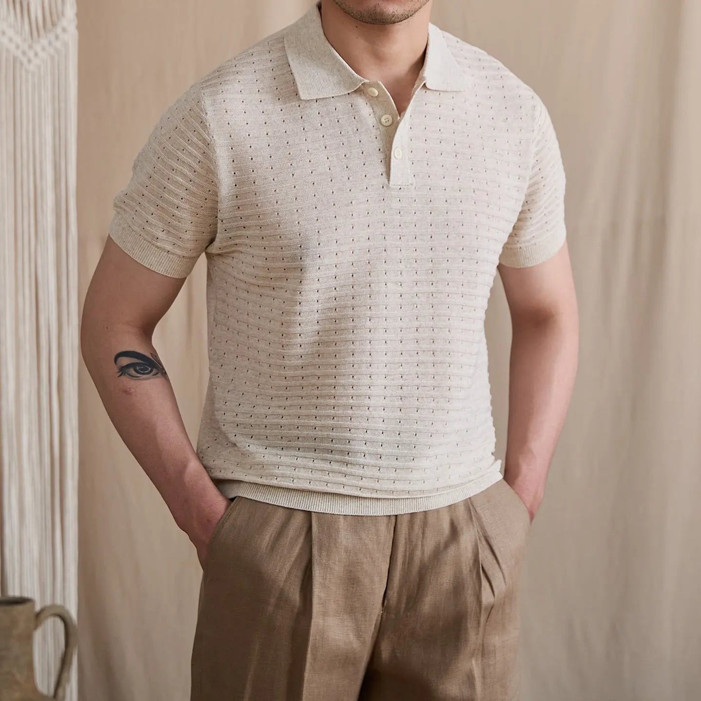 Pointelle Openwork Knit Polo BRABION