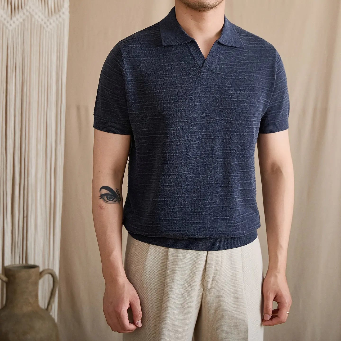 Open-Collar Textured Knit Polo BRABION