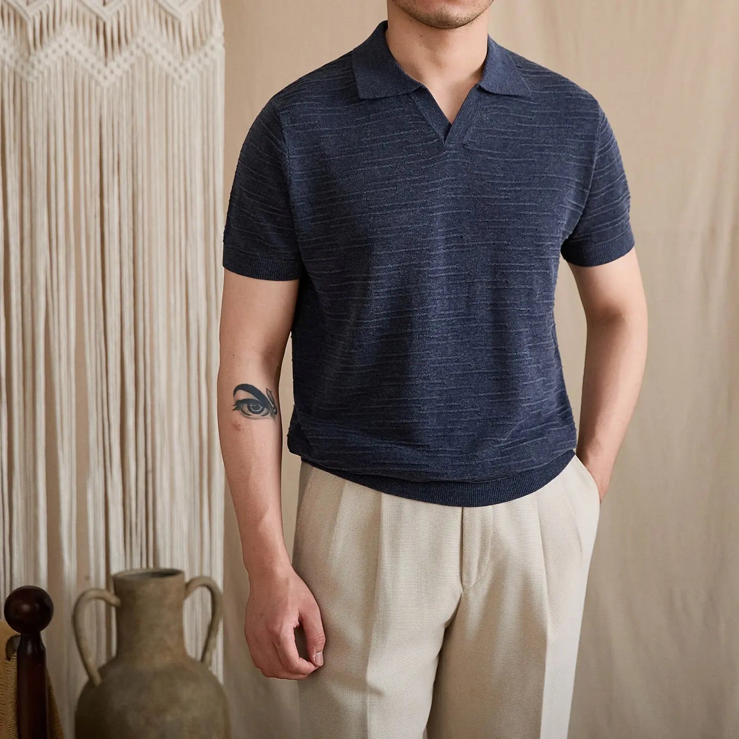 Open-Collar Textured Knit Polo BRABION