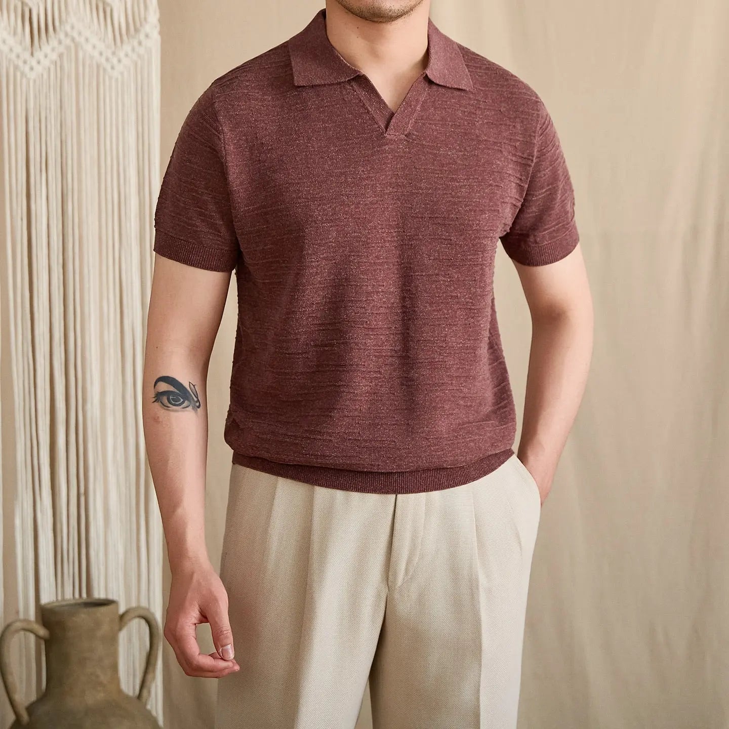Open-Collar Textured Knit Polo BRABION