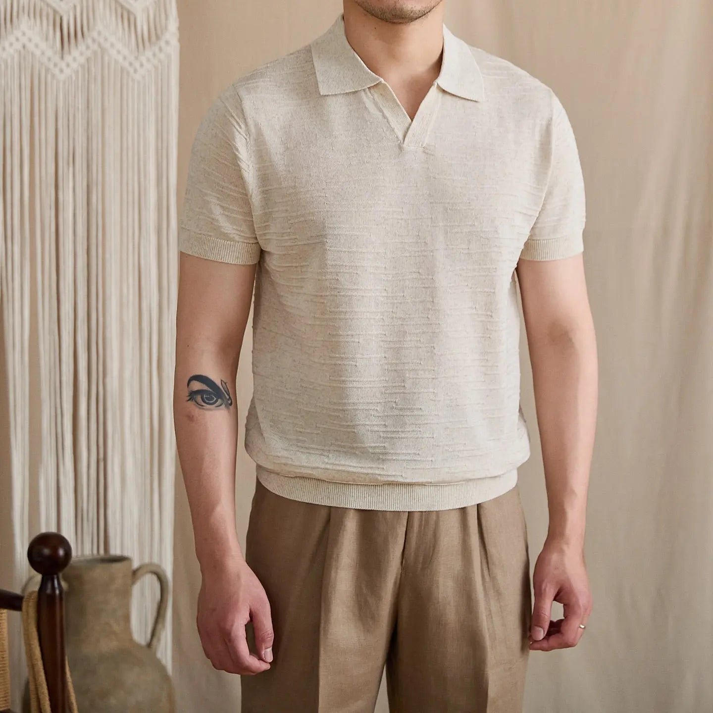 Open-Collar Textured Knit Polo BRABION