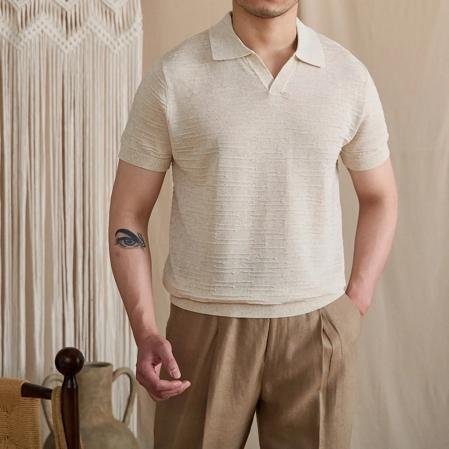 Open-Collar Textured Knit Polo BRABION