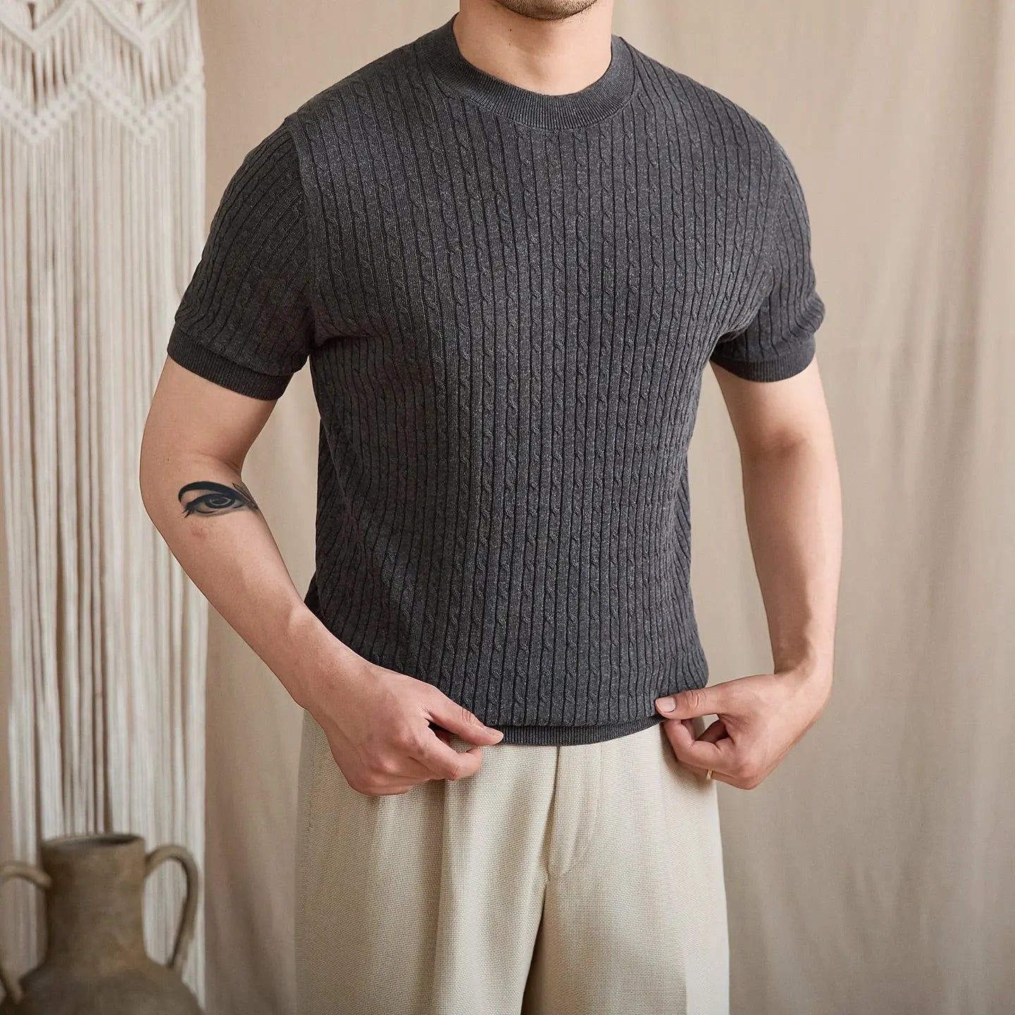 Vertical Cable Knit Crew Tee BRABION