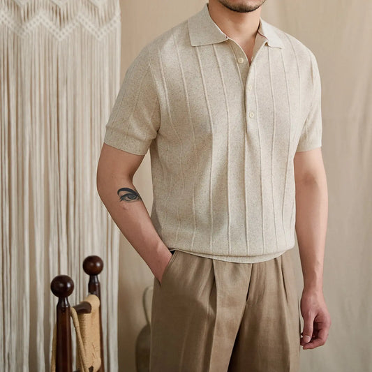 Linen Ribbed Knit Slim-Fit Polo BRABION
