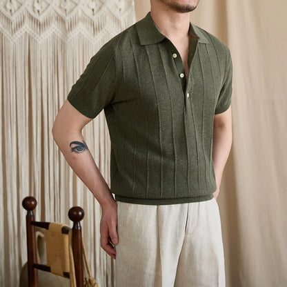 Linen Ribbed Knit Slim-Fit Polo BRABION