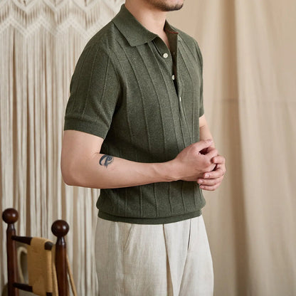 Linen Ribbed Knit Slim-Fit Polo BRABION