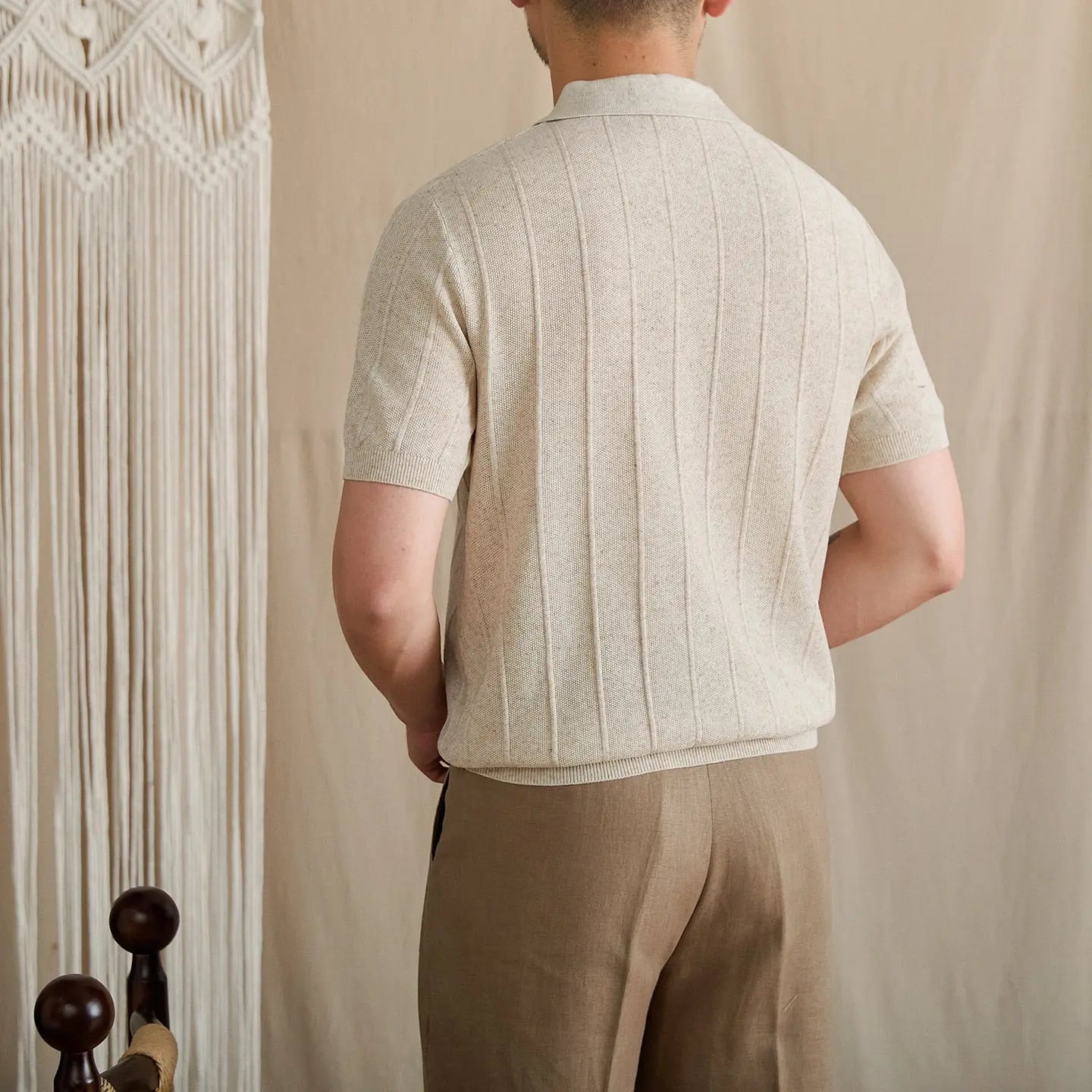 Linen Ribbed Knit Slim-Fit Polo BRABION