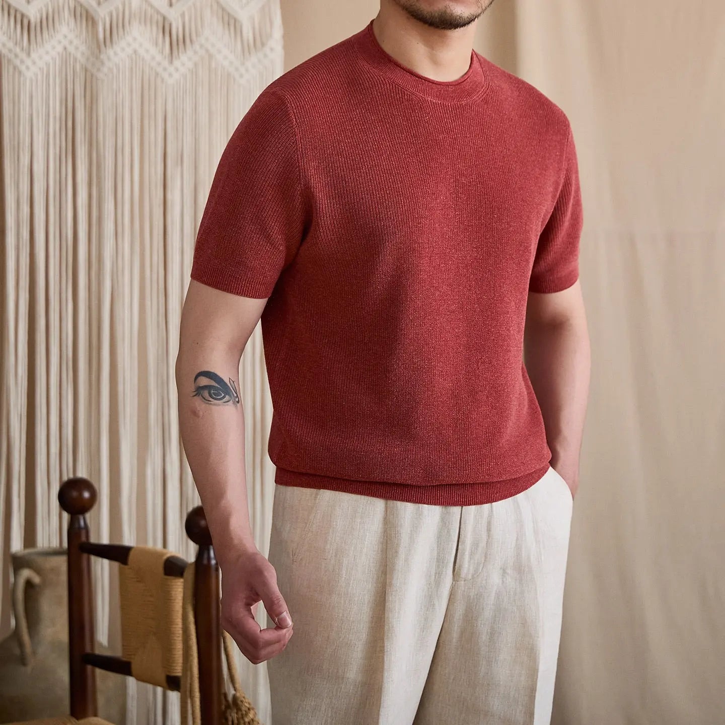 Fine-Gauge Ribbed Knit Crew Tee BRABION