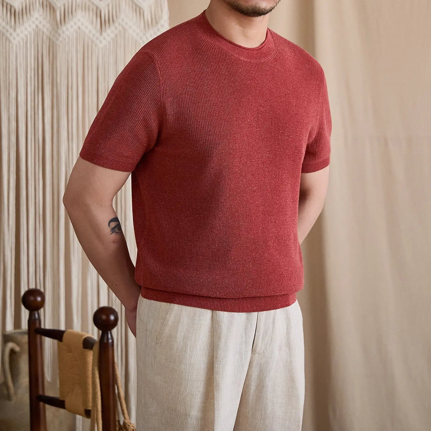 Fine-Gauge Ribbed Knit Crew Tee BRABION