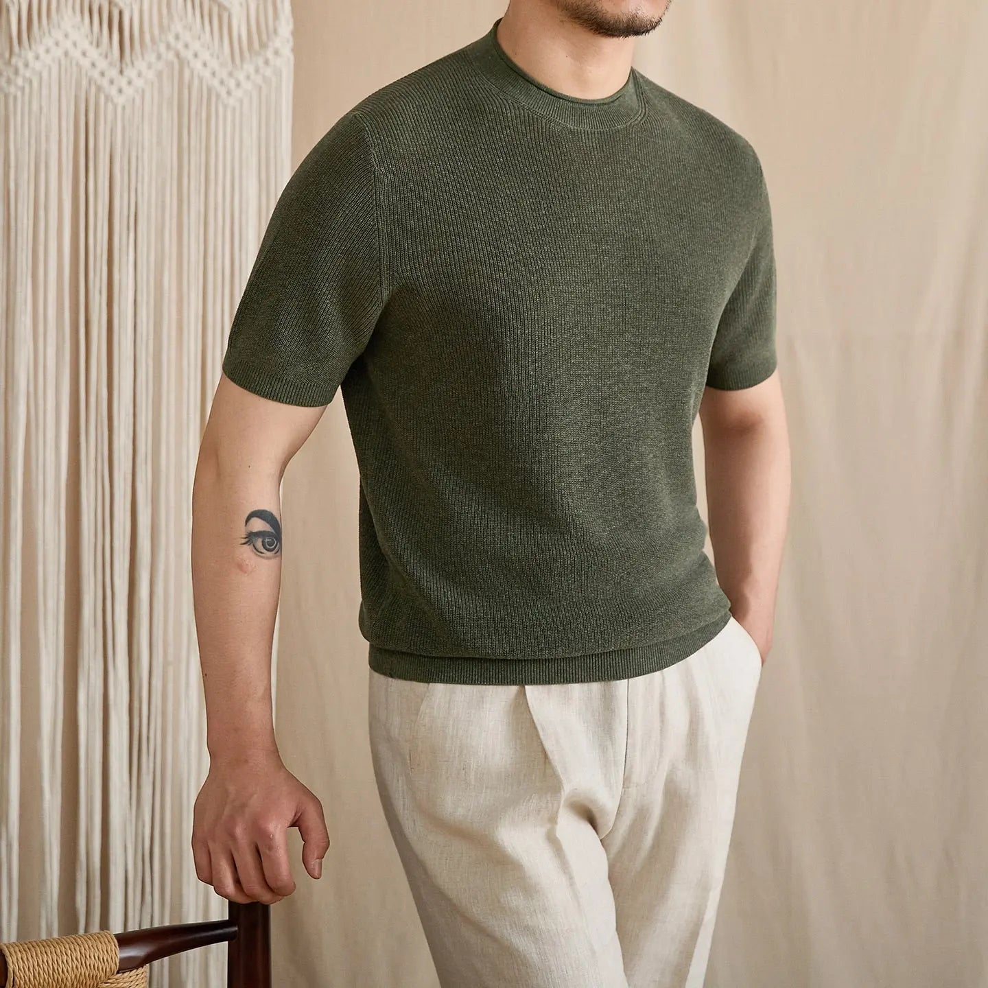 Fine-Gauge Ribbed Knit Crew Tee BRABION