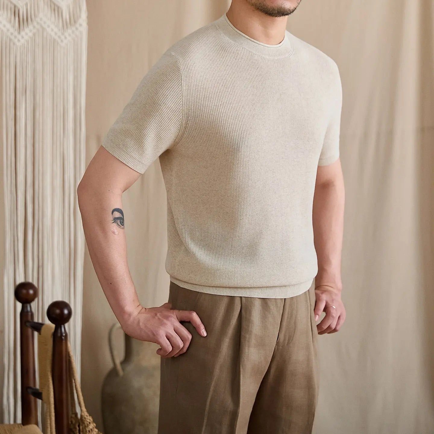 Fine-Gauge Ribbed Knit Crew Tee BRABION