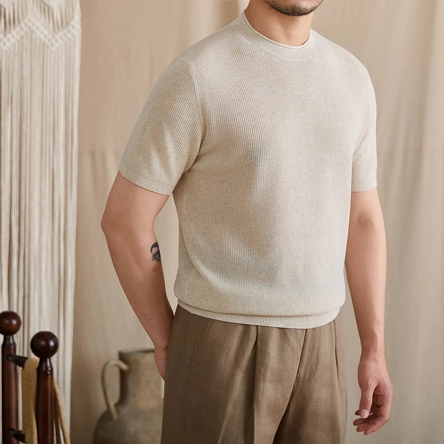 Fine-Gauge Ribbed Knit Crew Tee BRABION