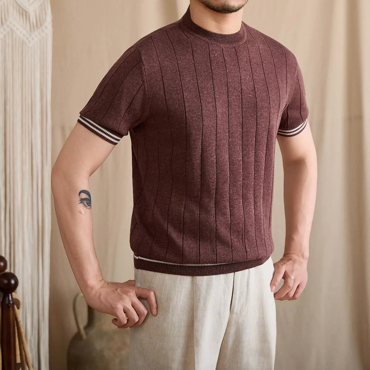 Contrast-Tipped Ribbed Knit Tee BRABION