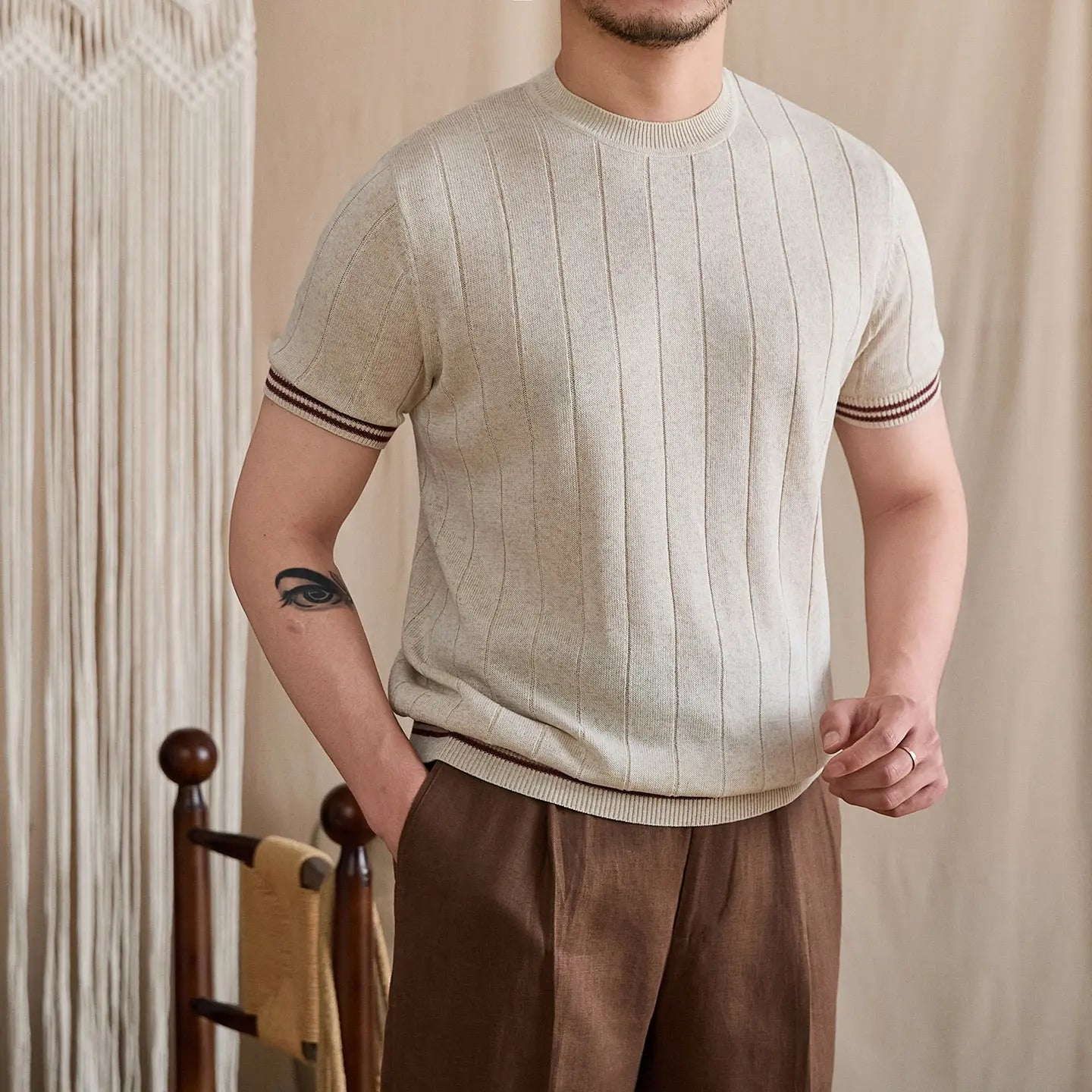 Contrast-Tipped Ribbed Knit Tee BRABION