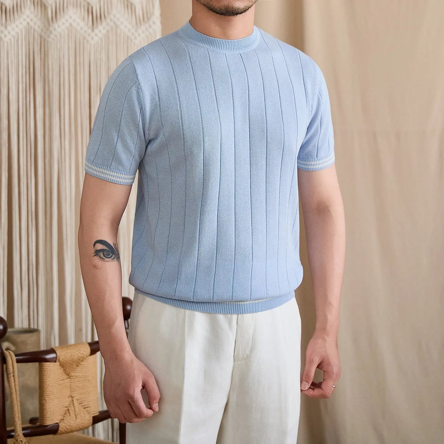 Contrast-Tipped Ribbed Knit Tee BRABION