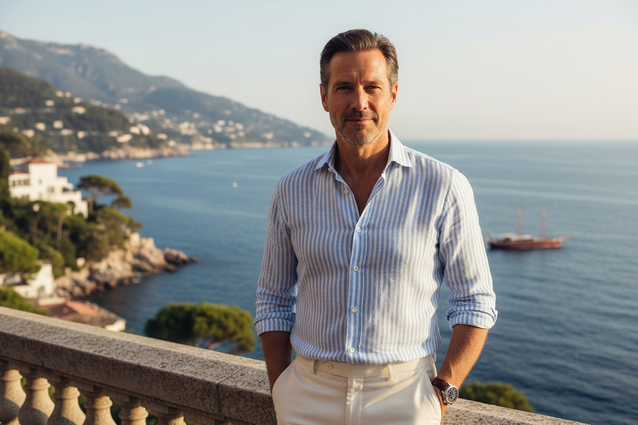 Striped Linen Shirt Coastal Banner