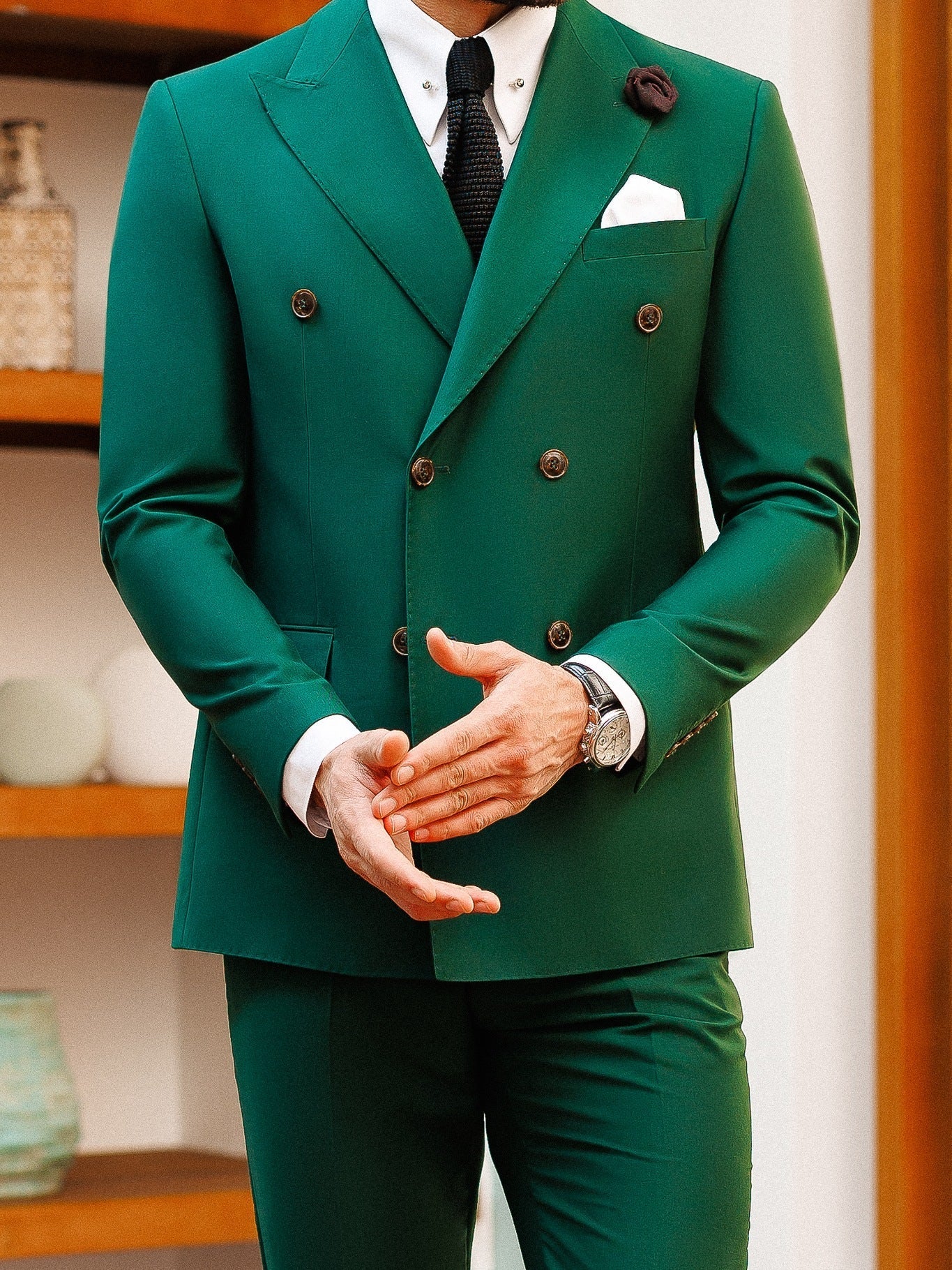 Green Double Breasted Suit 2-Piece VIOSSI