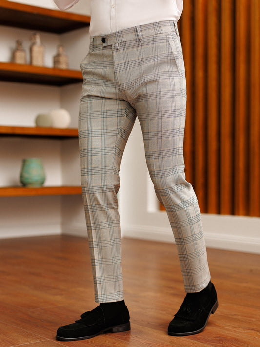 Grey Plaid Slim-Fit Pants VIOSSI