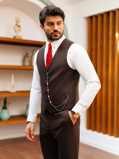Brown Striped Slim-Fit Suit 3-Piece VIOSSI