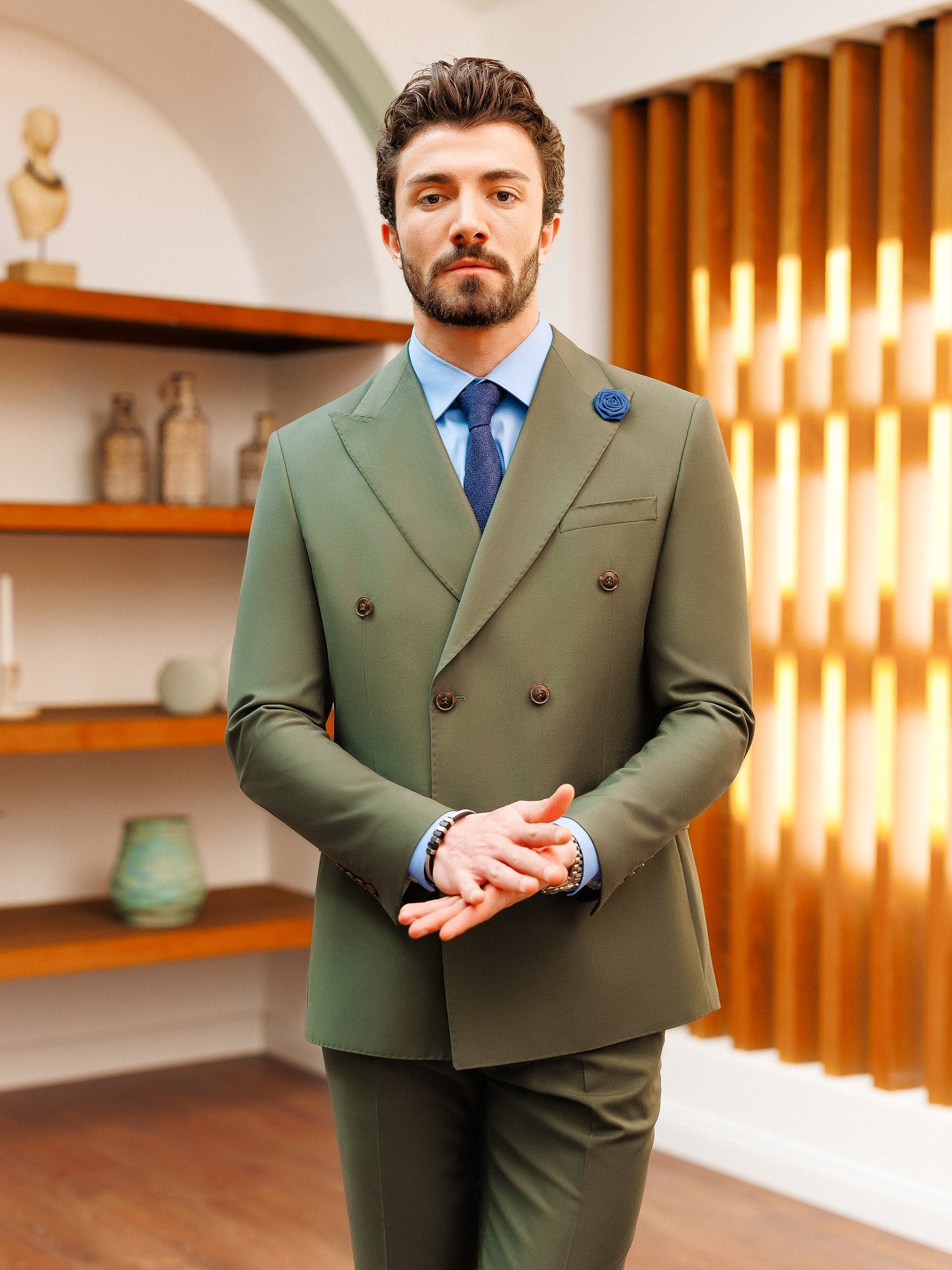 Khaki Double Breasted Suit 2-Piece - BRABION