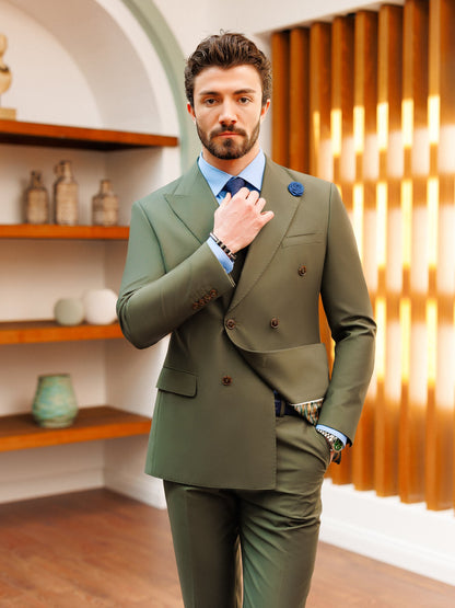 Khaki Double Breasted Suit 2-Piece - BRABION