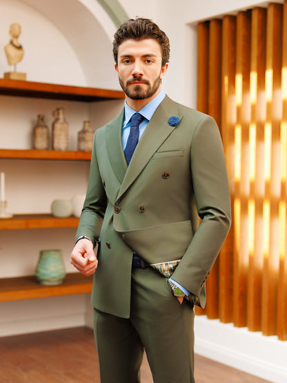 Khaki Double Breasted Suit 2-Piece - BRABION