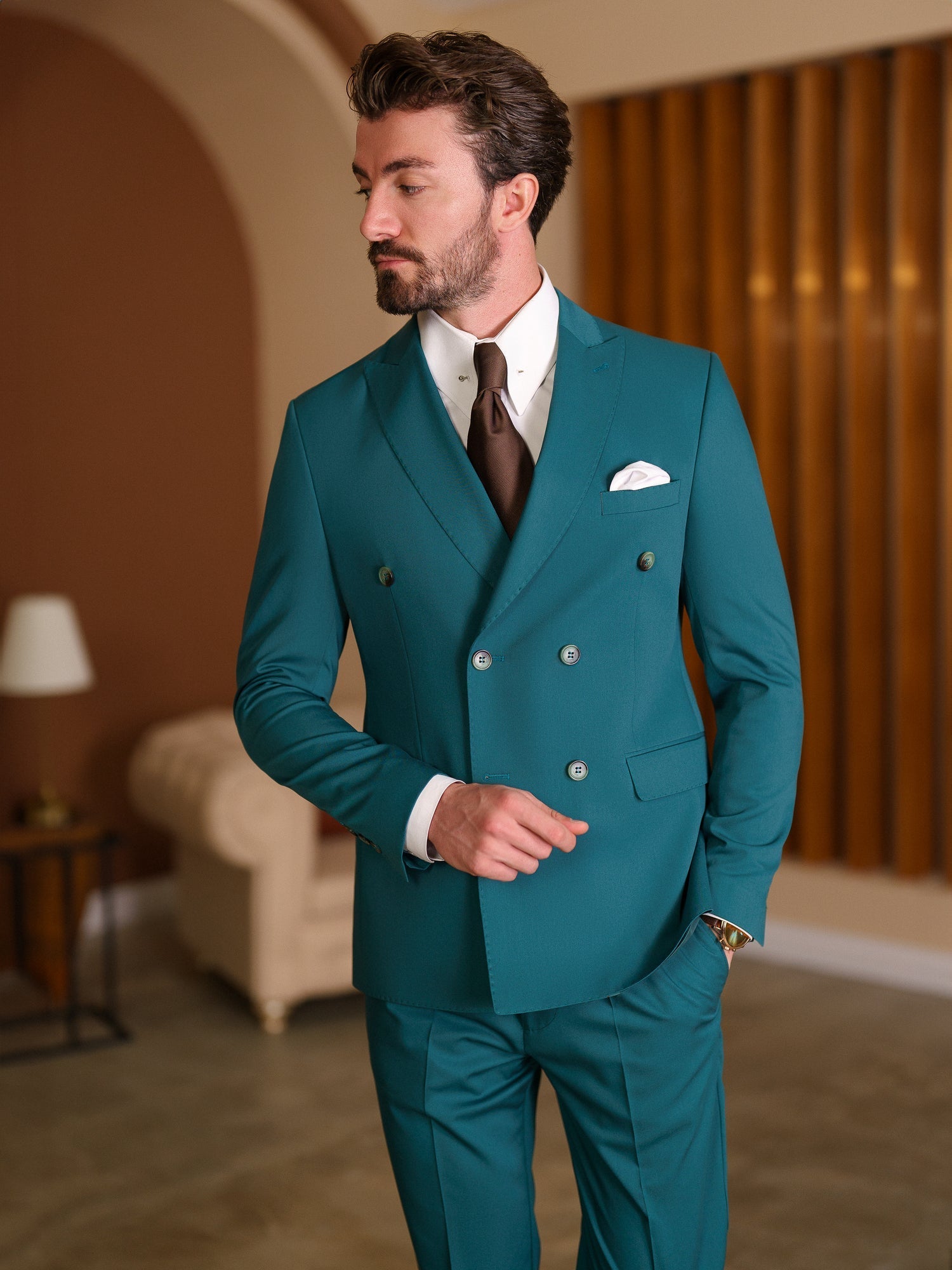 Green Double Breasted Suit 2-Piece VIOSSI