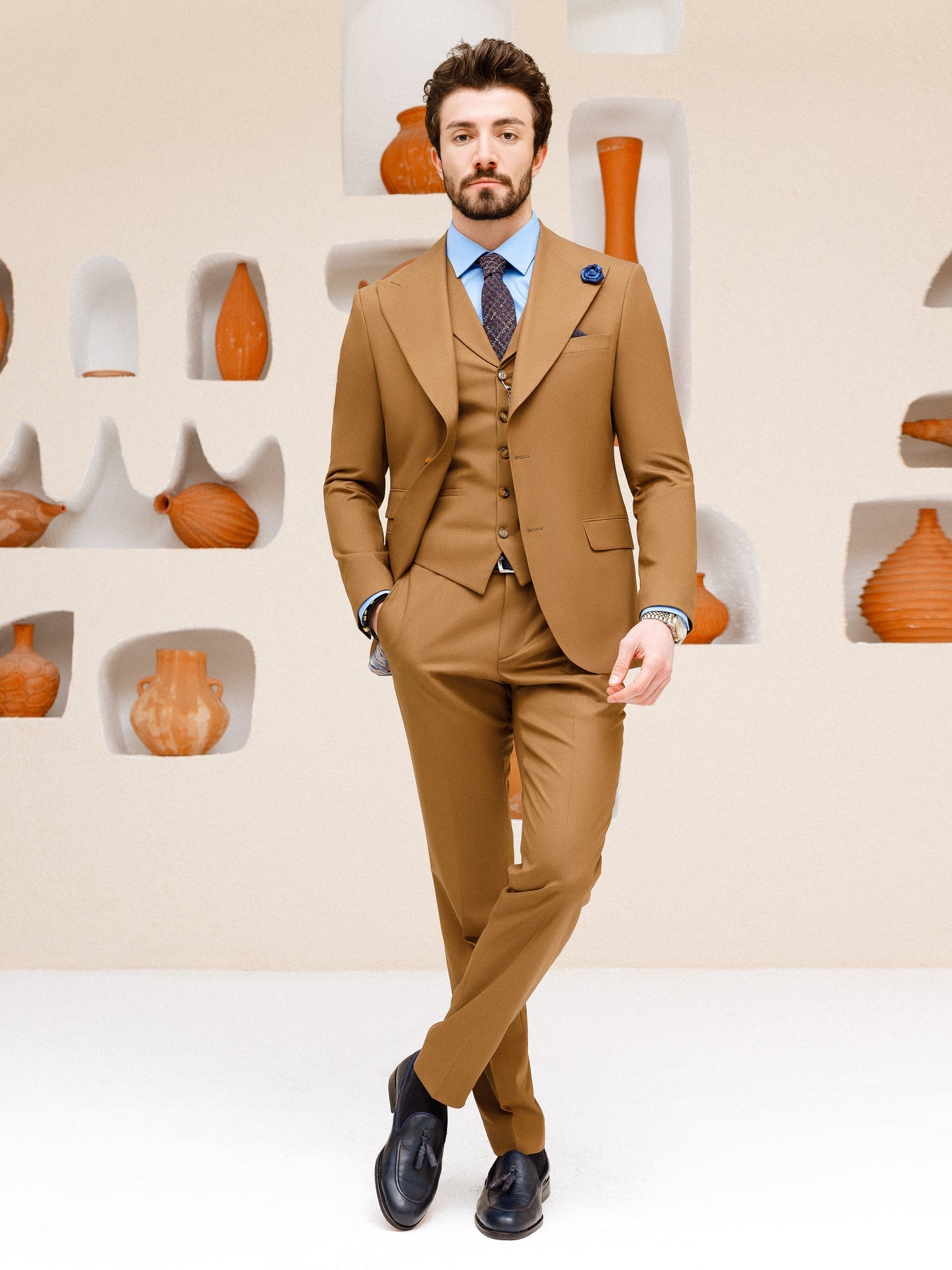 Brown Slim-Fit Suit 3-Piece VIOSSI
