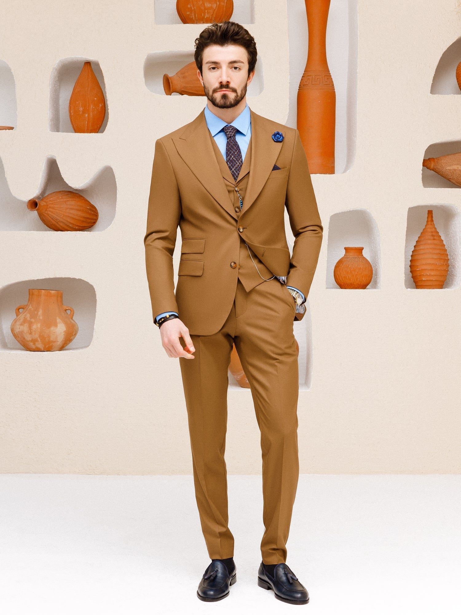 Brown Slim-Fit Suit 3-Piece VIOSSI
