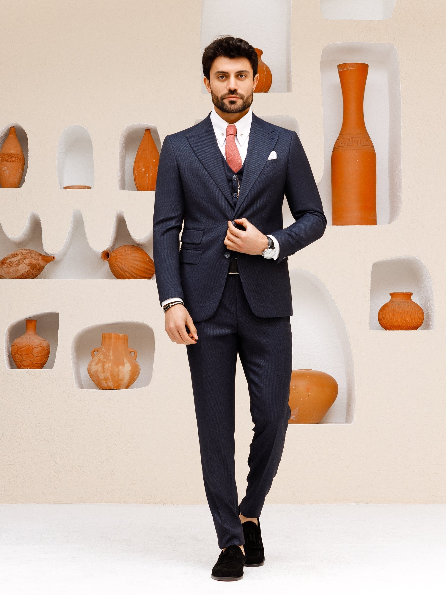 Navy Striped Slim-Fit Suit 3-Piece VIOSSI