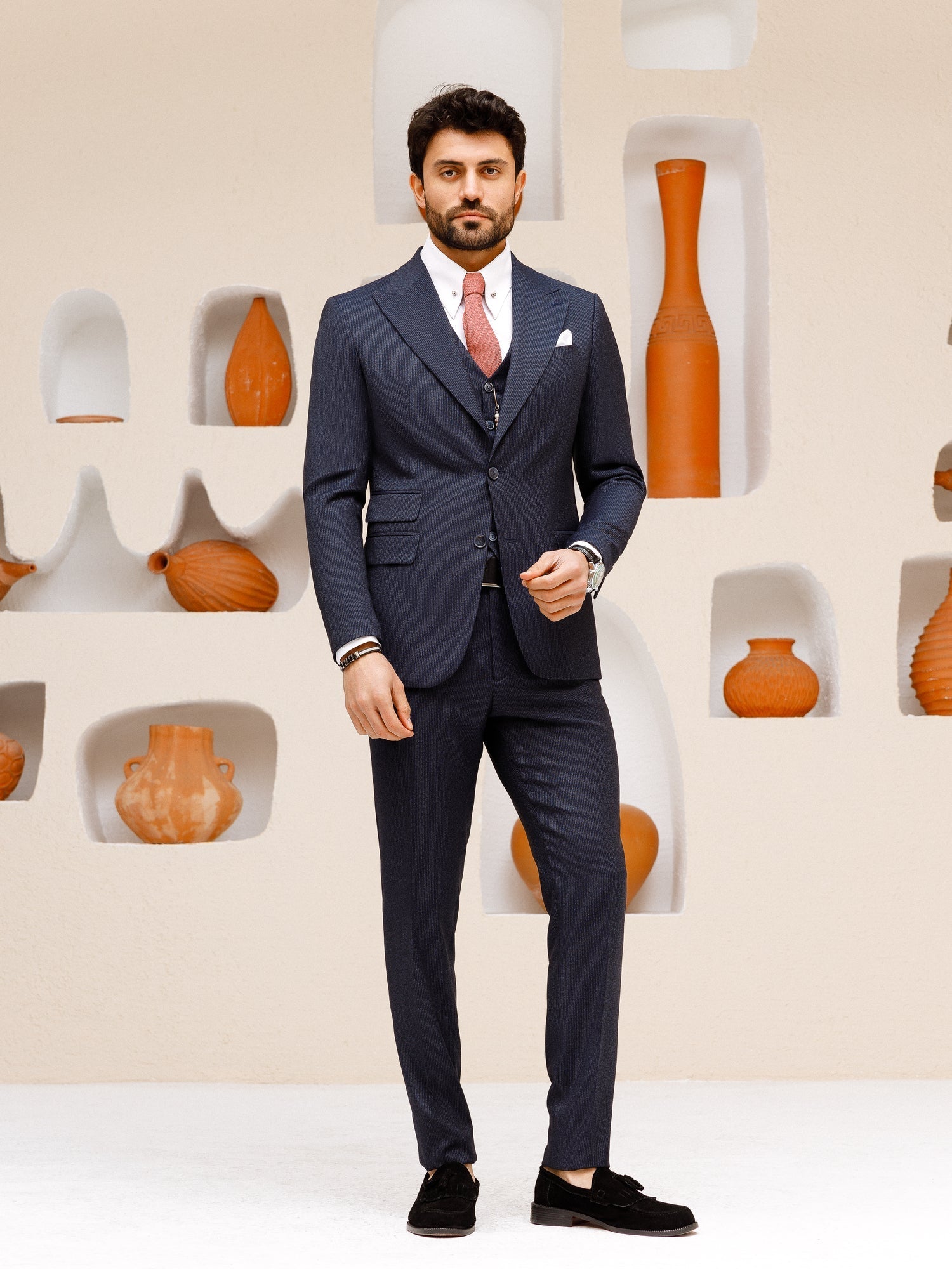 Navy Striped Slim-Fit Suit 3-Piece VIOSSI