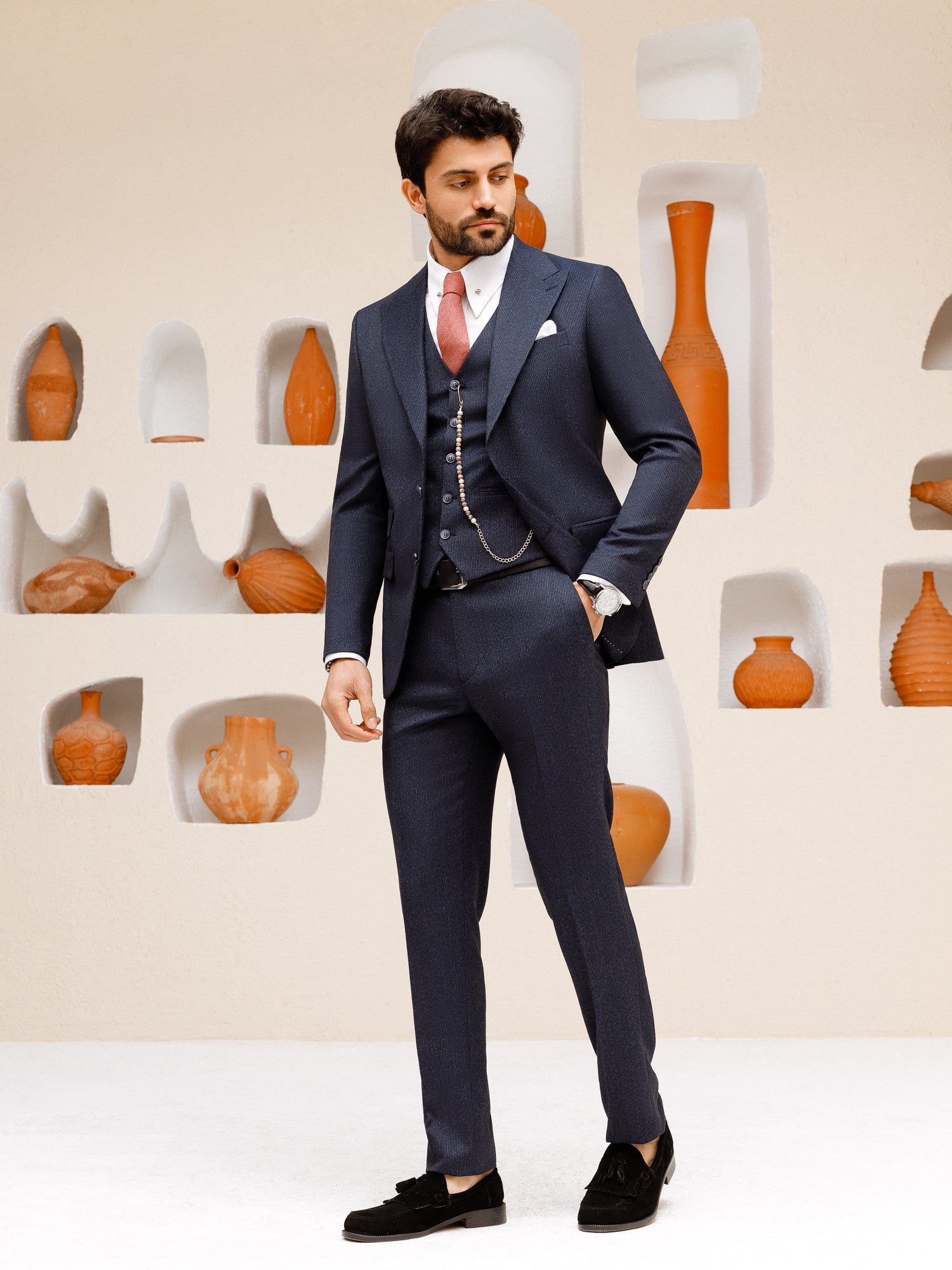 Navy Striped Slim-Fit Suit 3-Piece VIOSSI