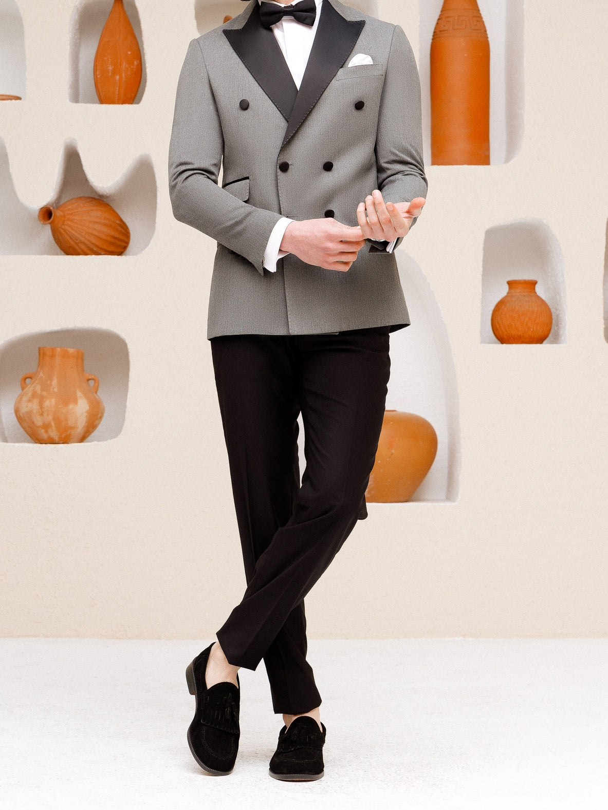 Grey Double Breasted Tuxedo 2-Piece - BRABION