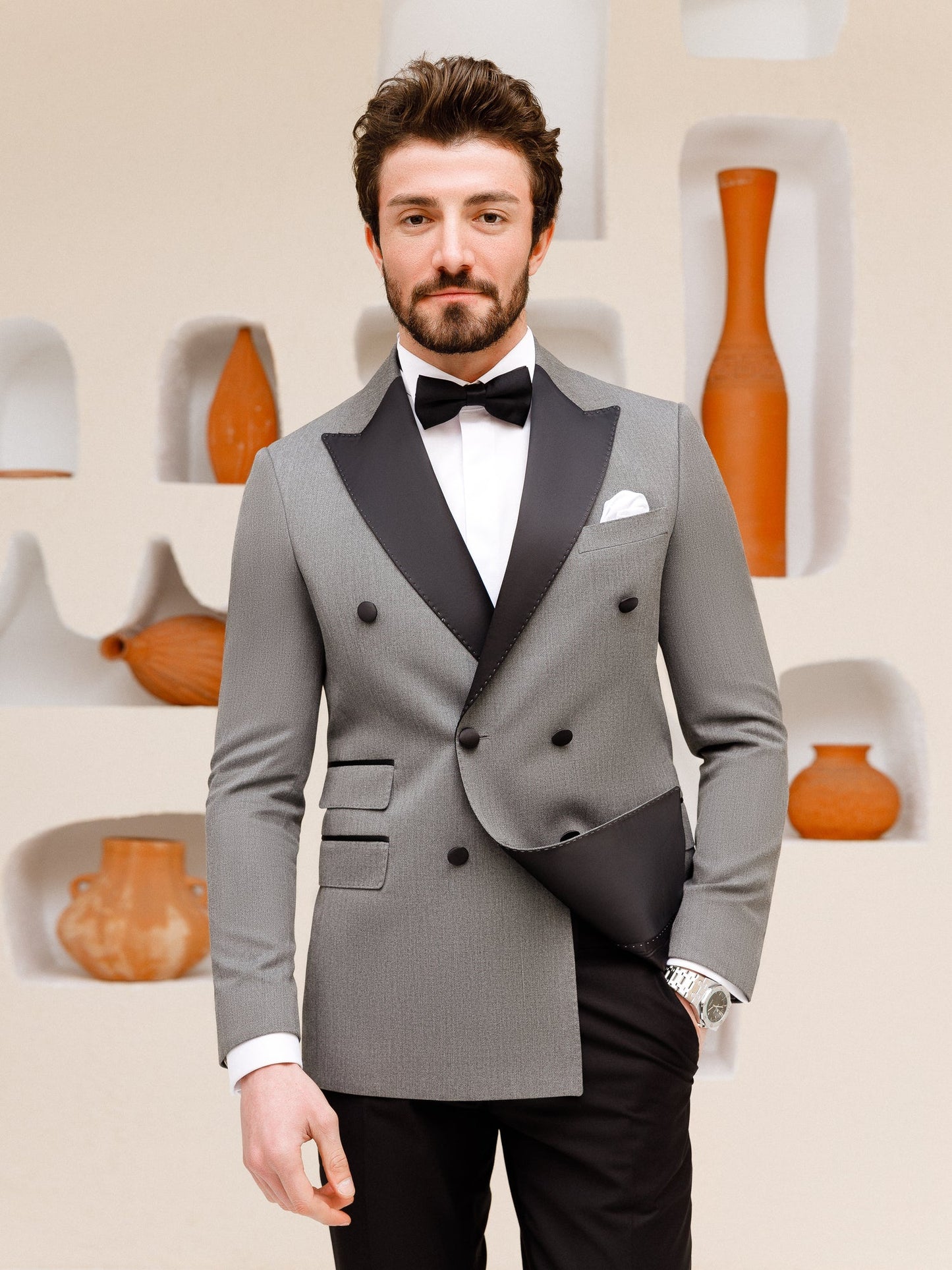 Grey Double Breasted Tuxedo 2-Piece - BRABION