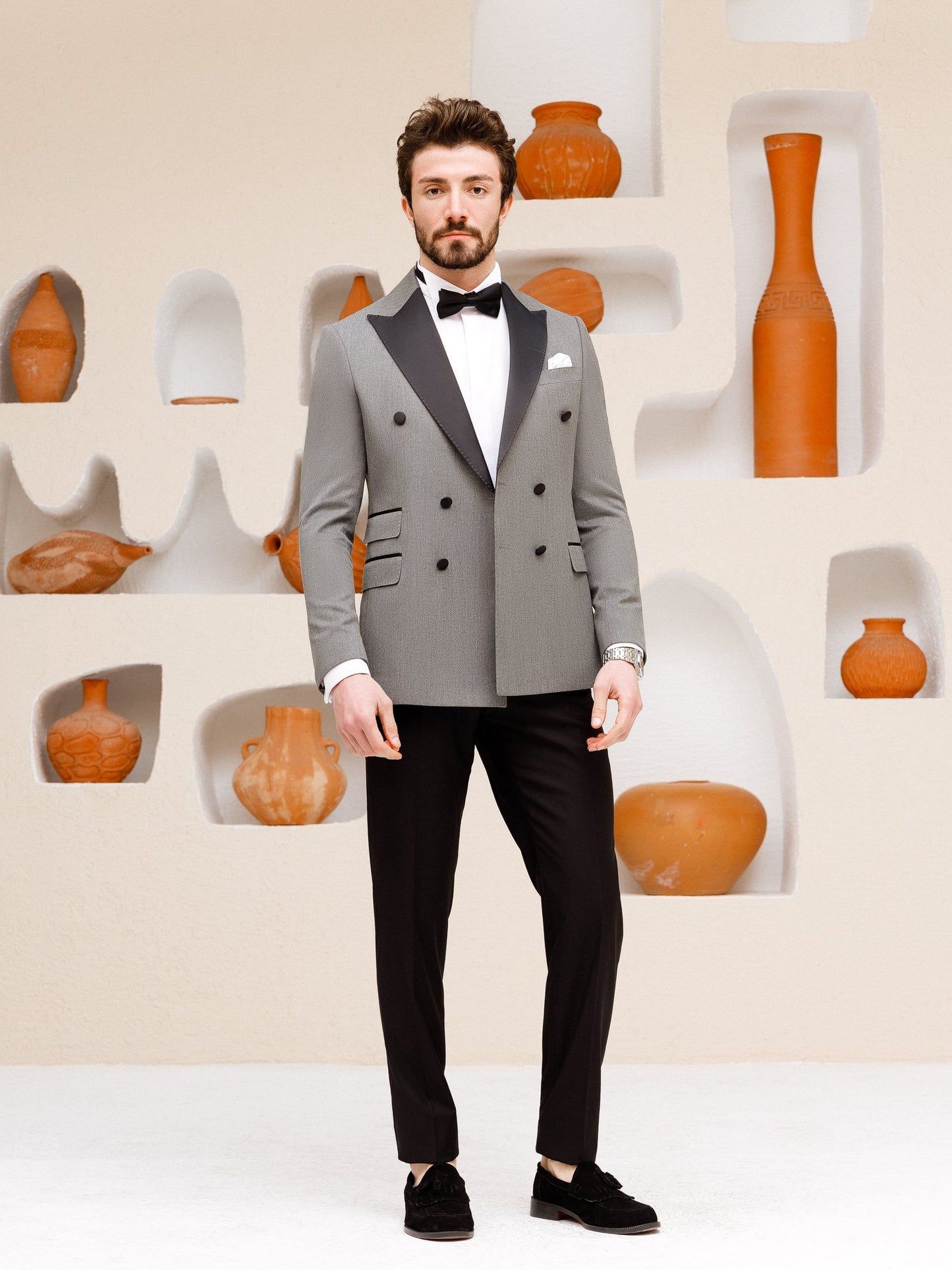 Grey Double Breasted Tuxedo 2-Piece - BRABION