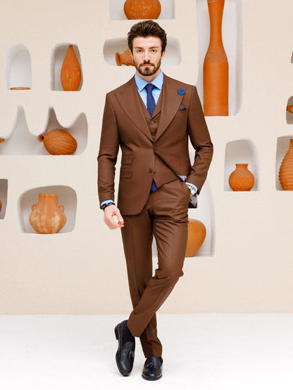 Brown Plaid Slim-Fit Suit 3-Piece VIOSSI