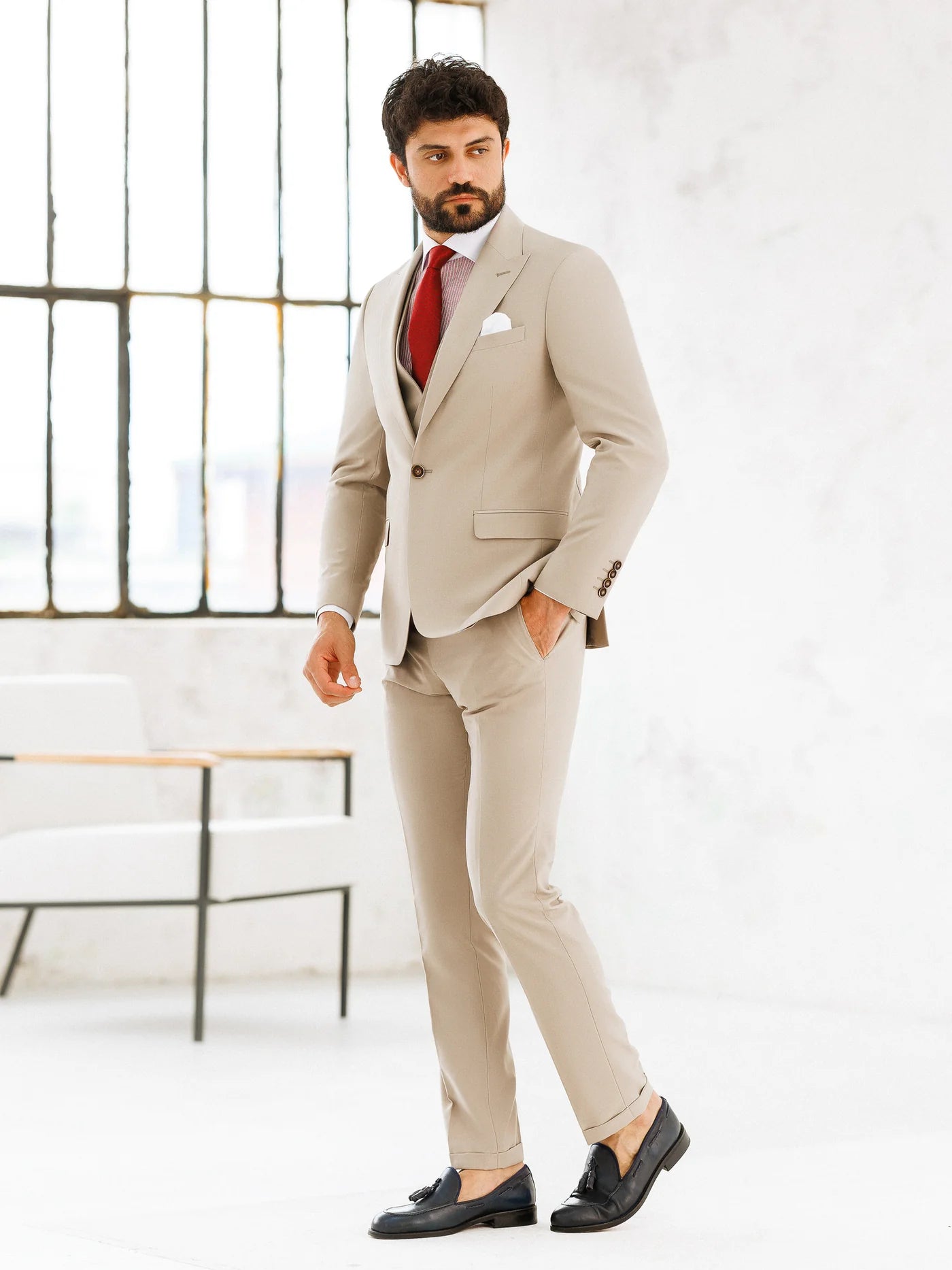 Brabion Beige Slim-Fit Suit 3-Piece