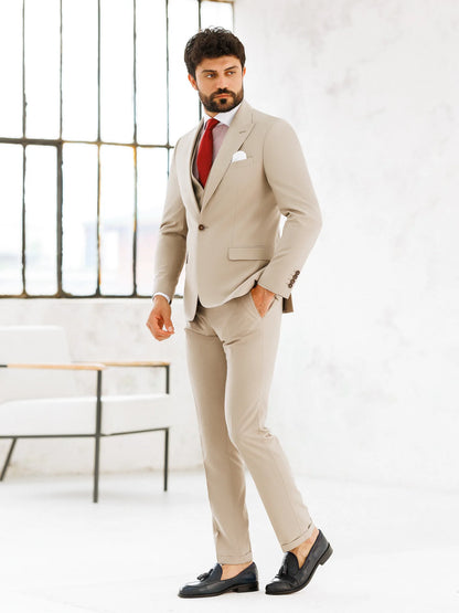 Brabion Beige Slim-Fit Suit 3-Piece
