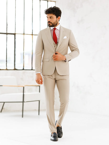 Brabion Beige Slim-Fit Suit 3-Piece